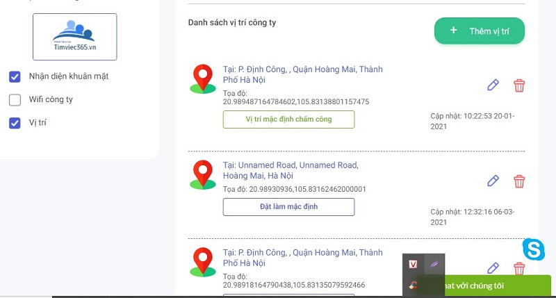 Cài đặt vị trí chấm công