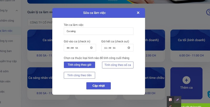 Sửa ca làm việc