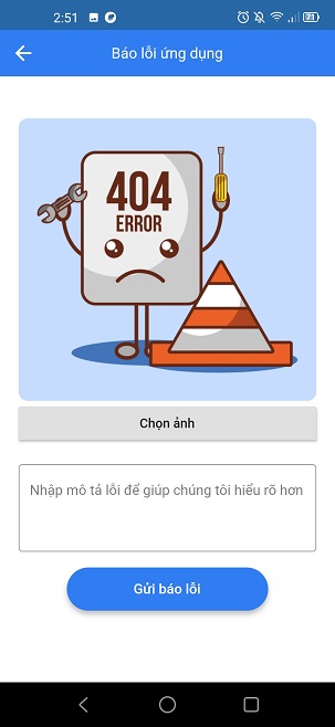 Chức năng báo lỗi trên app chấm công