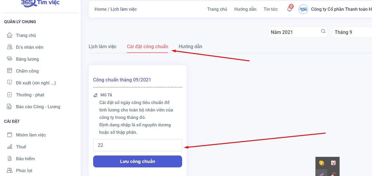  Để cài đặt số công chuẩn phục vụ tính lương bạn làm như sau: