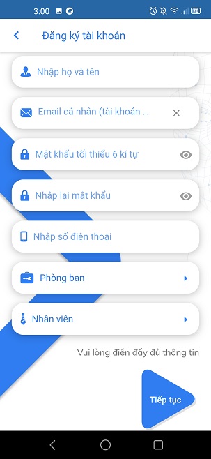 Đăng ký, đăng nhập tài khoản chấm công cho nhân viên