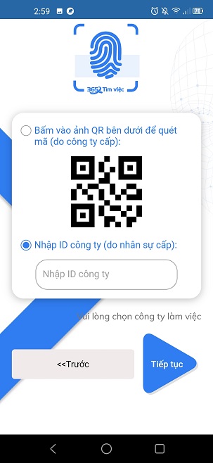 Quét mã QR hoặc nhập ID công ty