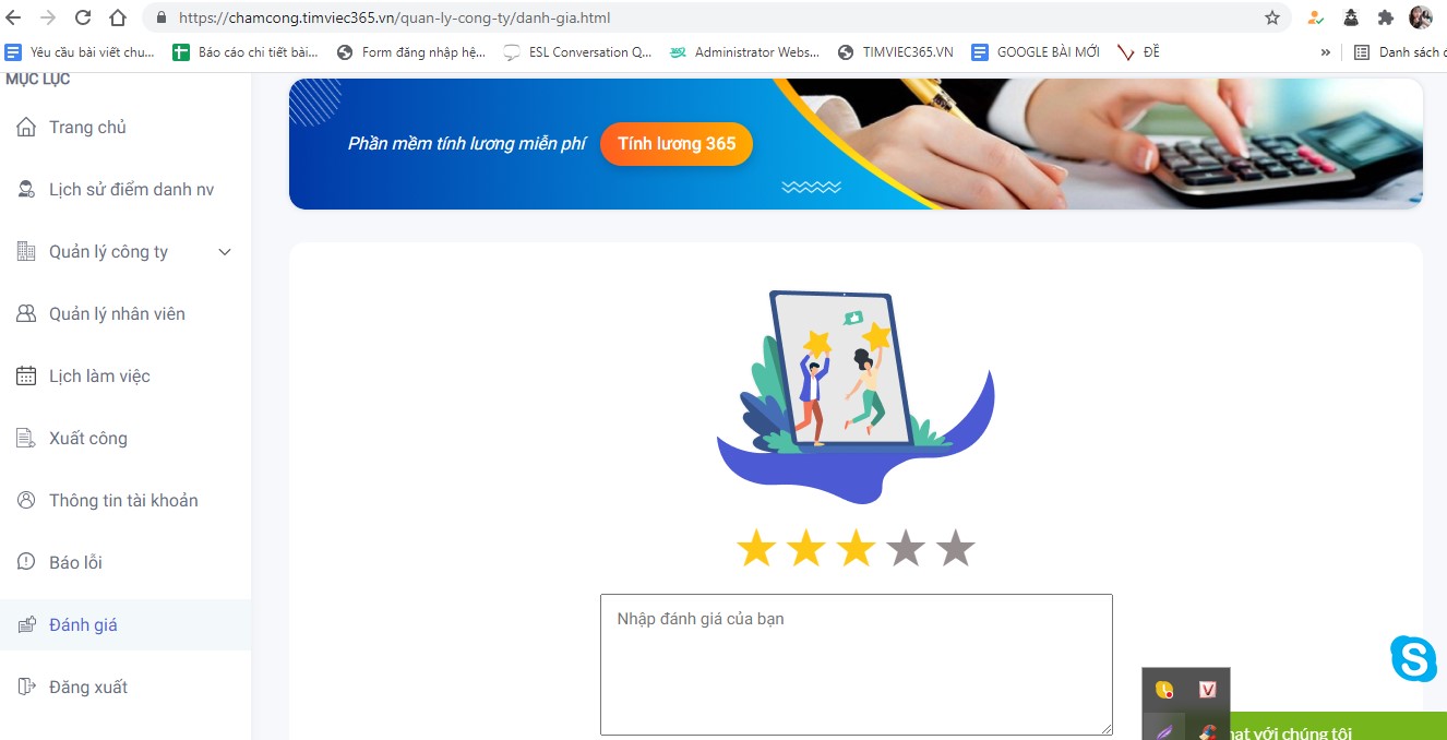  Chức năng đánh giá trên phần mềm chấm công