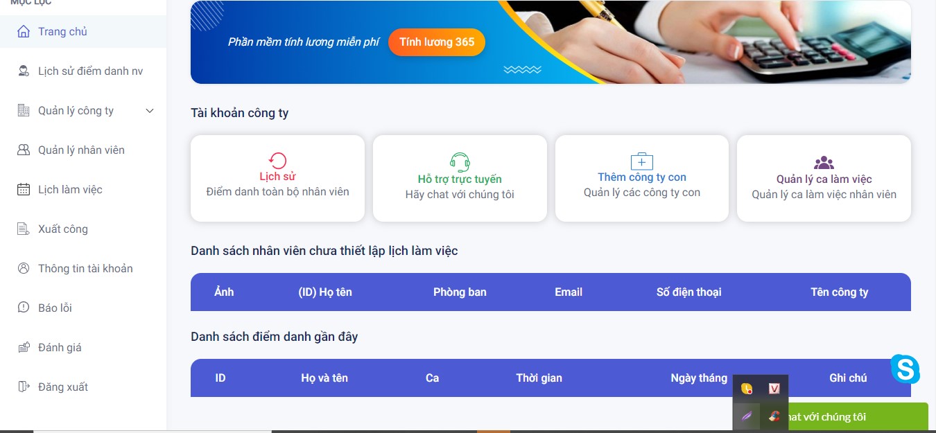  Một số chức năng lớn hiển thị trên trang chủ của page chấm công timviec365.vn