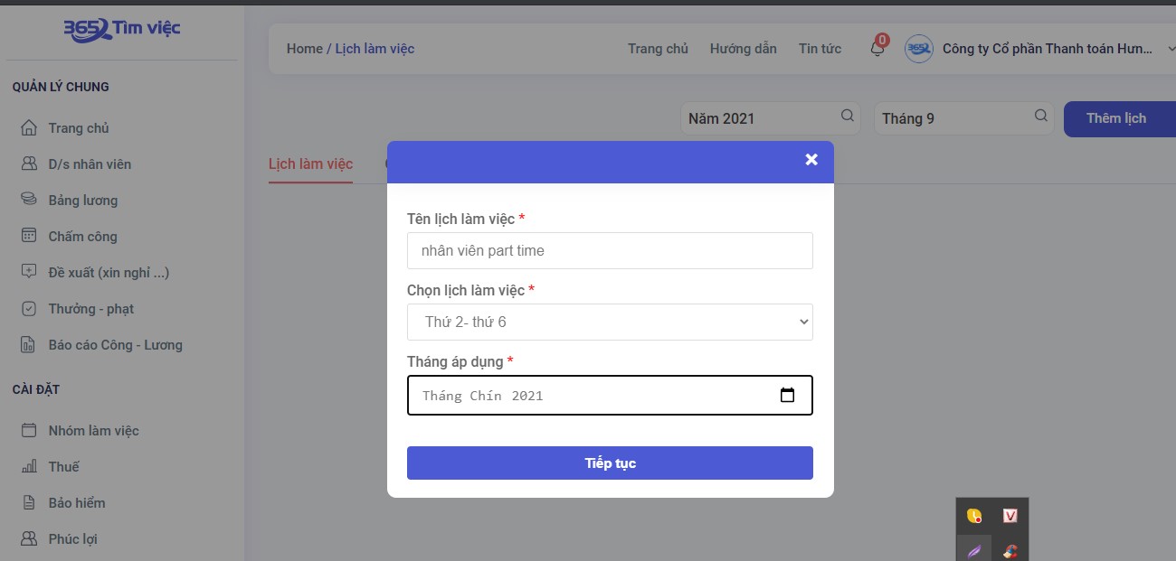  Chức năng lịch làm việc