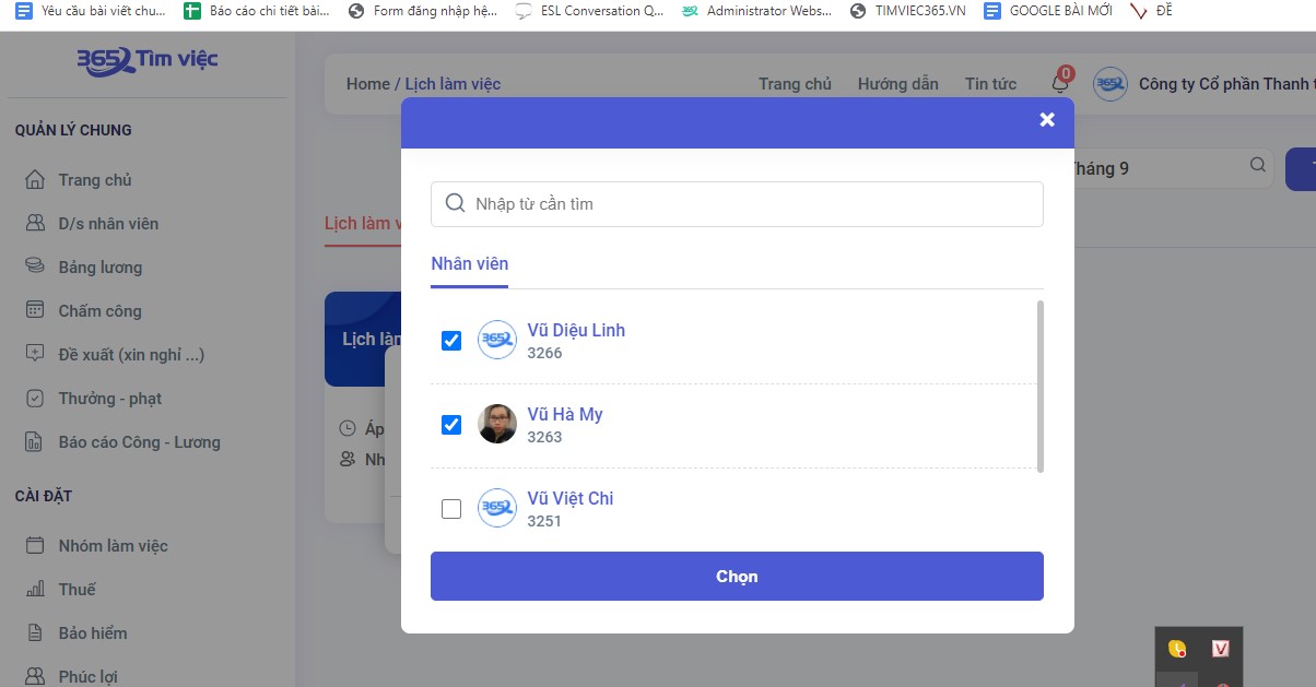 Thêm nhân viên vào lịch vào việc